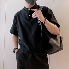 8961/P58控88夏季社会小伙亨利领伯爵百搭休闲短袖T恤男黑首4，男装T恤，星座305B