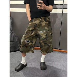 迷彩七分裤男女韩版潮流破洞宽松2026夏季ins宽松短裤K6225-P53图片