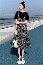 【现货！！闪电发货】2022夏季新款时尚假两件显瘦连衣裙，女装连衣裙，半夏