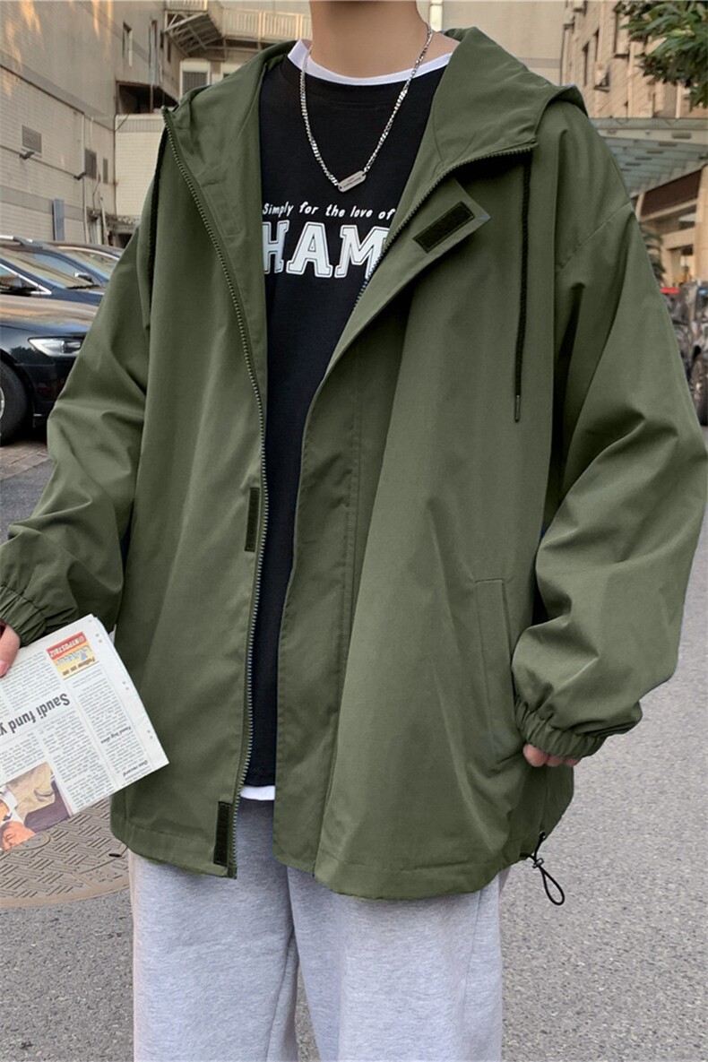 JK3010/P55春装2023新款潮宽松连帽学生夹克男纯色大码外套控78，男装夹克，电商A141
