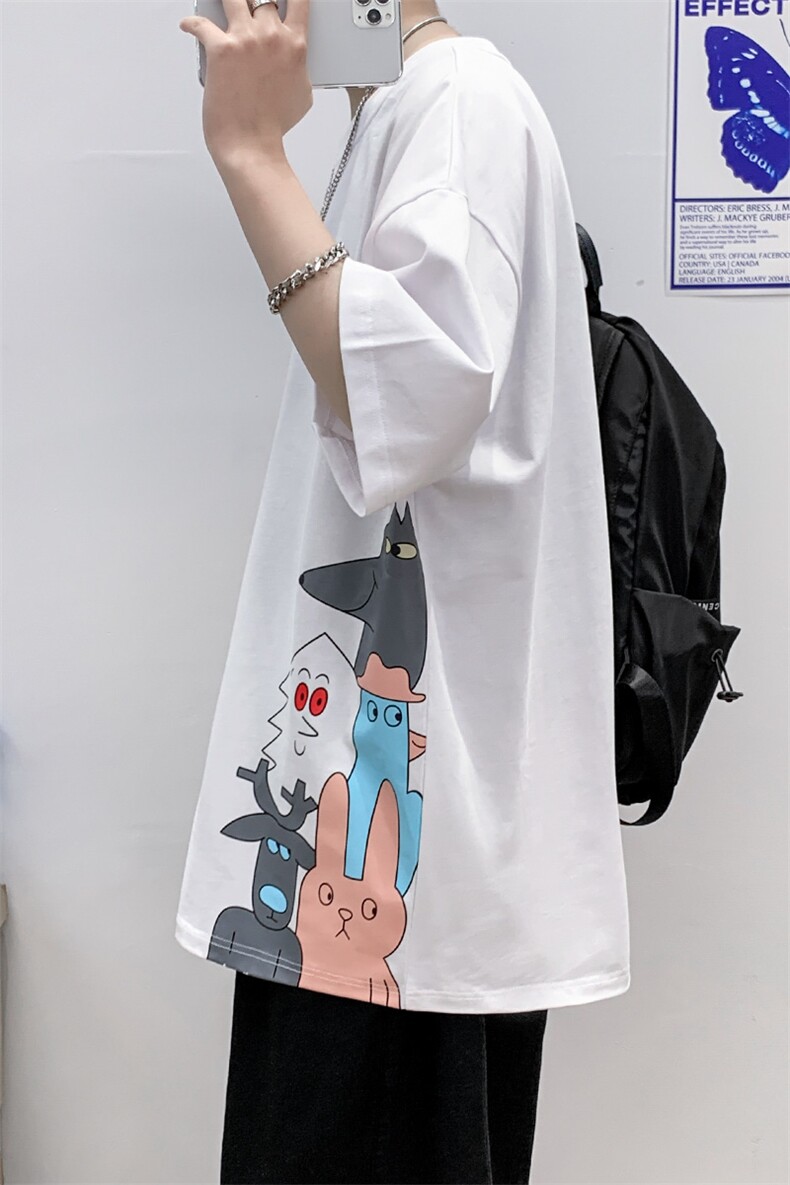 夏装纯棉T恤短袖2023男女港风印花休闲圆领半袖1600-P38控价58,男装T恤,电商A441-1
