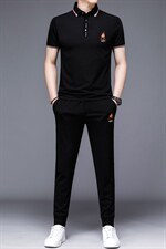 时尚刺绣运动套装男夏季薄款短袖上衣休闲长裤2件套轻奢上衣男,男装休闲套装,电商B212（原钱塘6029）