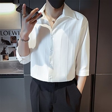 条纹短袖衬衫男修身半袖衬衣夏季痞帅休闲夏装上衣CS612，男装T恤，星座1116A-2（原606A-1）