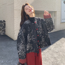 新中式国风灰色羽绒棉服女秋冬超火好看高级小众棉衣棉袄轻薄外套，女装棉衣/棉服，2C122
