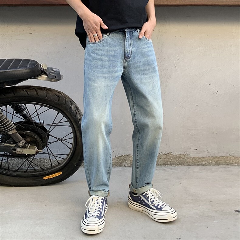 B230档2025秋冬新款浅蓝色简约百搭宽松直筒牛仔裤男9907  P90图片