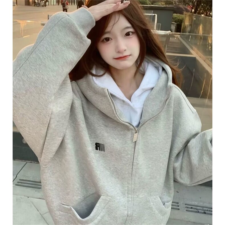 小众拼接设计高领宽松拉链外套春秋情侣连帽衫卫衣WY71,女装短外套,星座1116A（原606A-3）