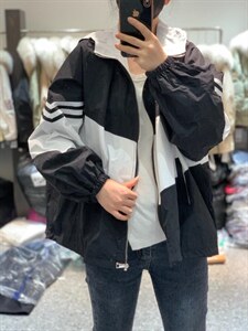 2022年春季新款潮拼接撞色抽绳宽松拉链开衫洋气外套,其它,L·H·X