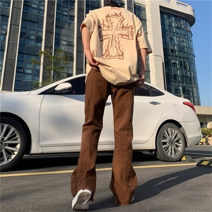 美式复古设计感牛仔裤男小众微喇叭直筒裤垂感加长拖地裤GN52-P55,黄明昊牛仔衣搭配图图片