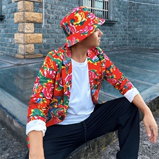 XZ01秋文艺男大码宽松西服东北大花潮牌开衫男女风民族特色，男装西服，星座115A-2