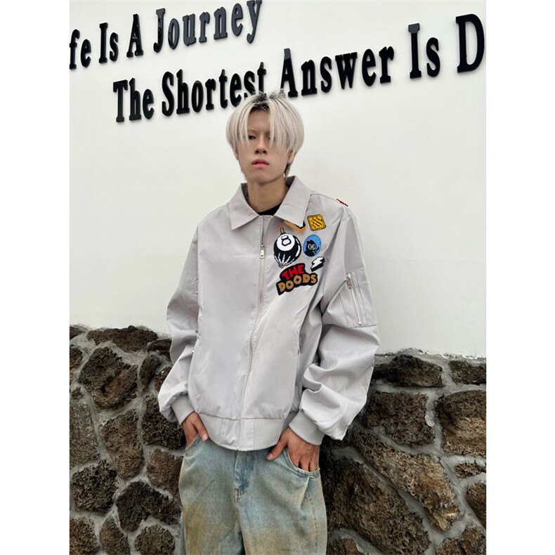 网图自制美式街头徽章刺绣飞行夹克棒球服翻领外套男女A788-P60,男装夹克,星座1505