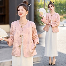 粉色小香风新中式提花外套女2026春秋新款小个子宽松显瘦上衣，女装短外套，艾仟回(原伊仟回)