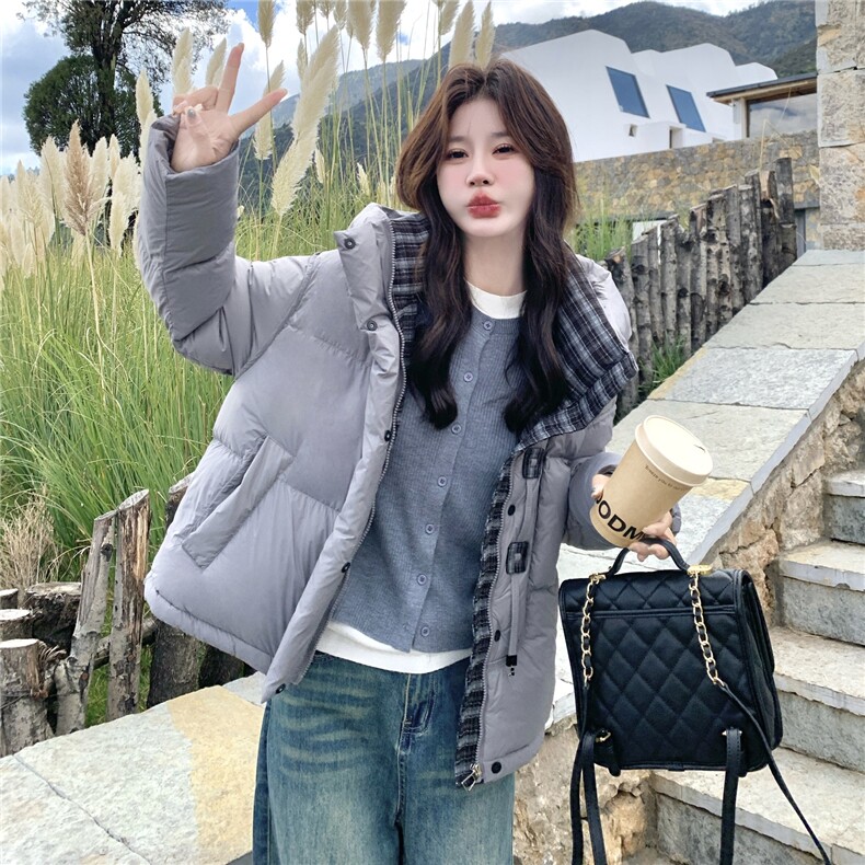 2025年冬季羽绒服短款格子拼色90白鸭绒RF2C290-6893#-P385-K548，女装羽绒服，蝶眷