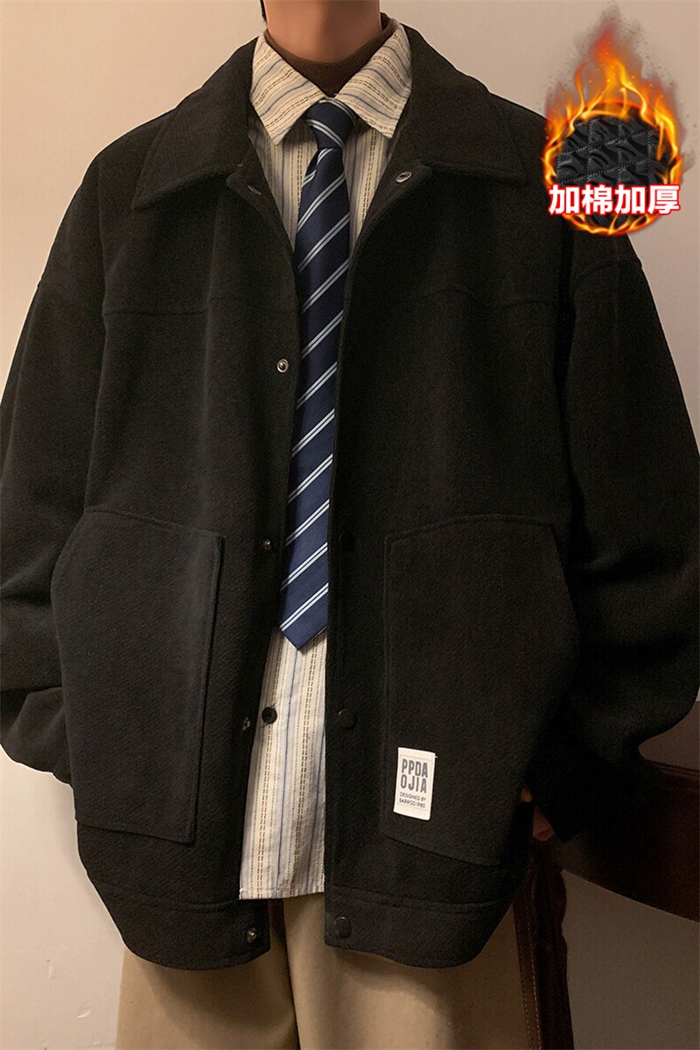 冬款街头复古加棉加厚单排扣棉服男立体贴袋加厚外套J501加棉-P90,男装棉衣,电商A001