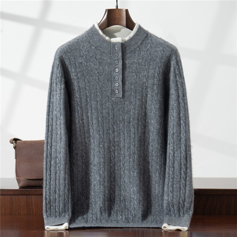 2025百搭时尚简约假两件羊绒衫，男装羊绒套衫，铂欧羊绒