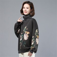 春装女装2022年款潮韩版时尚印花高领卫衣女宽松显瘦长袖上衣，女装卫衣/绒衫，简韵佳