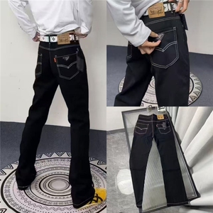 1506/Q27150/P50春秋微喇牛仔裤休闲百搭高腰弹个子黑色喇叭长裤图片