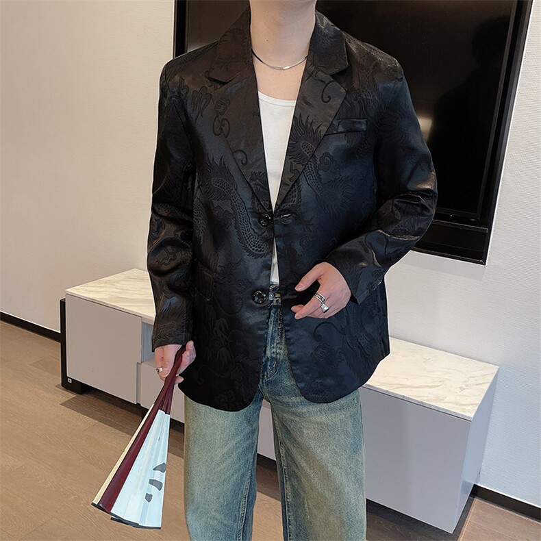 新中式新款龙纹提花西装外套男风复古小众西服潮流XZ0080-P75,男装西服,电商B267