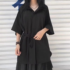 暗黑日系短袖衬衫男女绑带设计宽松大码七分袖外套2025夏季新款，女装衬衫，星座506A
