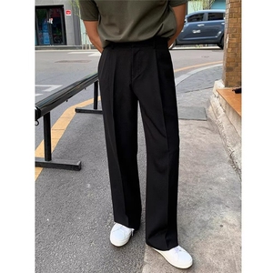 双掐褶直筒西裤男士春秋宽松休闲日系简约韩版东大门阔腿休闲裤