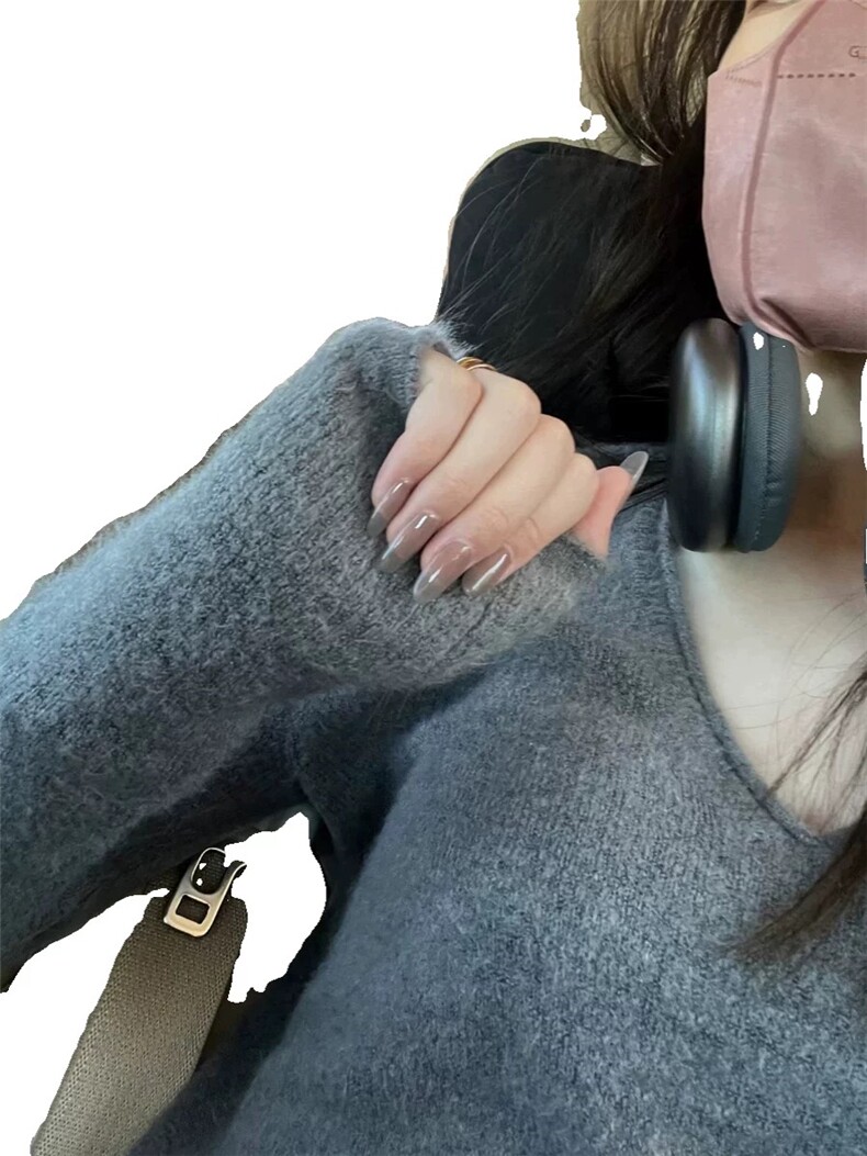 新款女装V领宽松羊毛衫时尚百搭保暖舒适,女装羊毛衫,恩泰羊绒