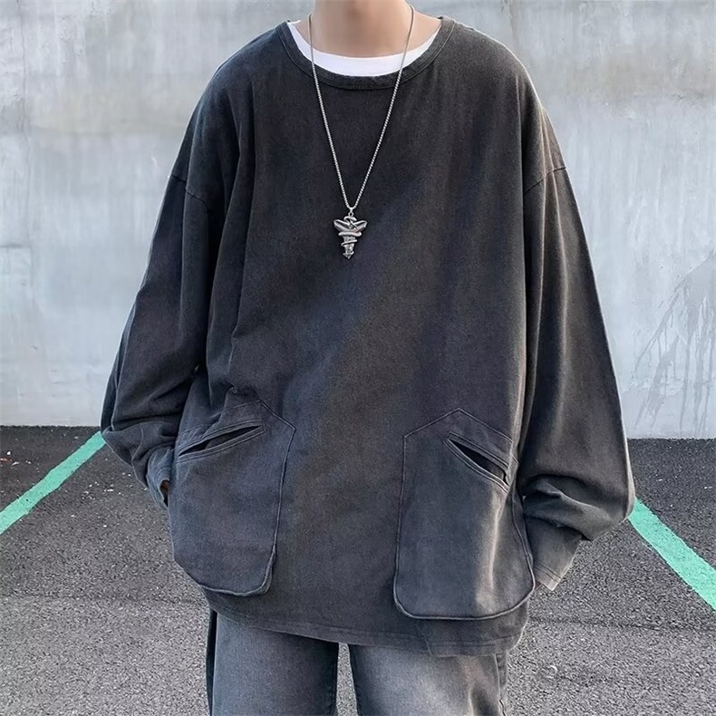 秋季潮流牌高街t恤男ins宽松水洗做旧圆领打底衫卫衣T1351-P40,男装卫衣,星座512-2