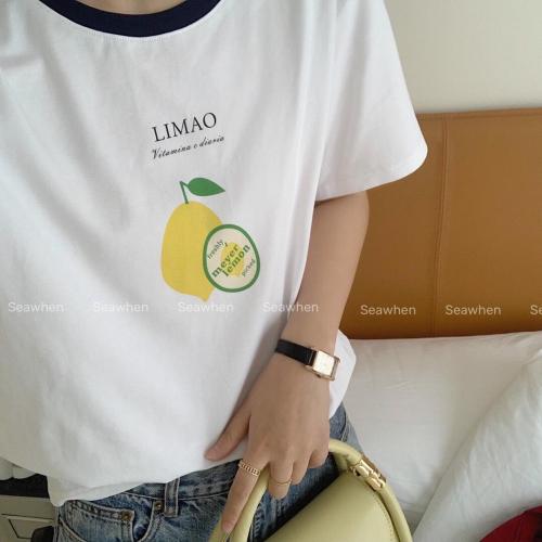 【现货】5868牛油果撞色领条圆领短袖tee,女装,海维恩