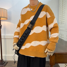 秋款男针织衫圆领套头毛衣拼色条纹扎染外套M5612P55，男装针织衫/毛衣，星座1013-1