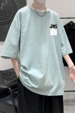 YT26397-P30亚麻短袖t恤男大码五分袖男宽松七分袖大皂风模特，男装T恤，电商A040