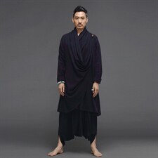 棉麻打坐居士汉服宽松长款披风衣民族套装瑜伽服Q9220-P190，男装民族服装，星座1105-3