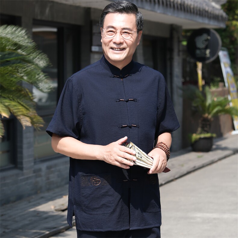 786/P70主推！老人棉麻唐装男运动短袖套装中国风爸爸半袖太极服,男装休闲套装,星座1216（原钱塘722）