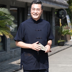 786/P70主推！老人棉麻唐装男运动短袖套装中国风爸爸半袖太极服，男装套装，星座1216（原钱塘722）