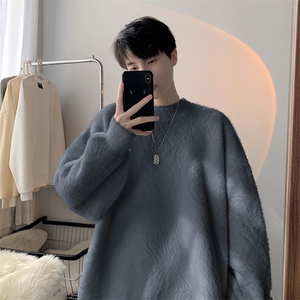 秋季新款港风仿貂毛慵懒风套头圆领毛衣男潮 XZ608-TM260-P60控88图片