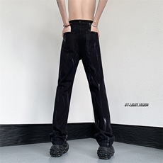 B221美式ins高街暗黑小众喷墨休闲直筒牛仔裤LK23040-P60控78，男装牛仔裤，电商B221