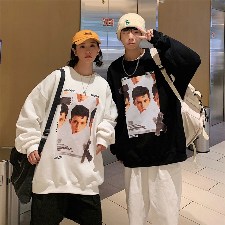 EY71春季新款港风男女潮设计印花圆领长袖卫衣情侣装班服P43,男装卫衣,电商C306-1