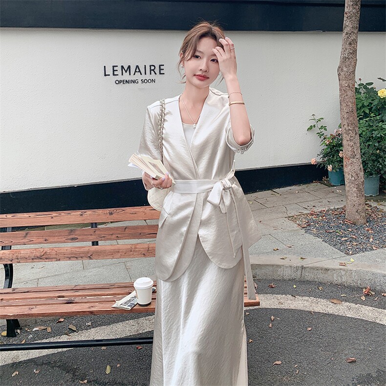 高级松弛感休闲西装套装女2025年春秋季新款韩版显瘦半身裙两件套,女装套装/套裙,2C116