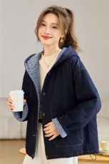 叶笙衣82591牛仔里布格子加棉外套，女装棉衣/棉服，叶笙衣