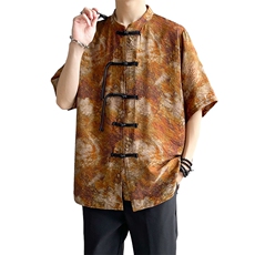 新中式提花风潮T恤短袖大码花色盆扣汉服时尚唐装T2411-P58，男装T恤，电商A227