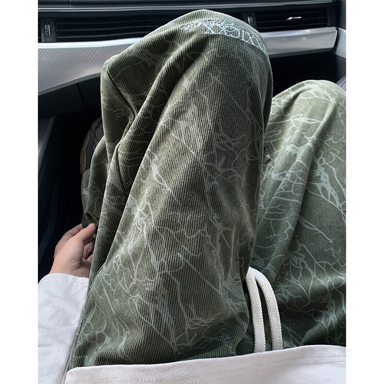 特批P35无差价秋季扎染灯芯绒裤子直筒阔腿裤褶皱拖地长裤男K1345图片