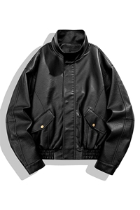秋季男士皮衣皮夹克机车服潮牌简约百搭美式翻领PU皮外套896-P75图片