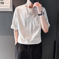 2025夏季新款男士上衣潮牌非主流拼接短袖男生T恤901-T26-P58，男装T恤，星座901