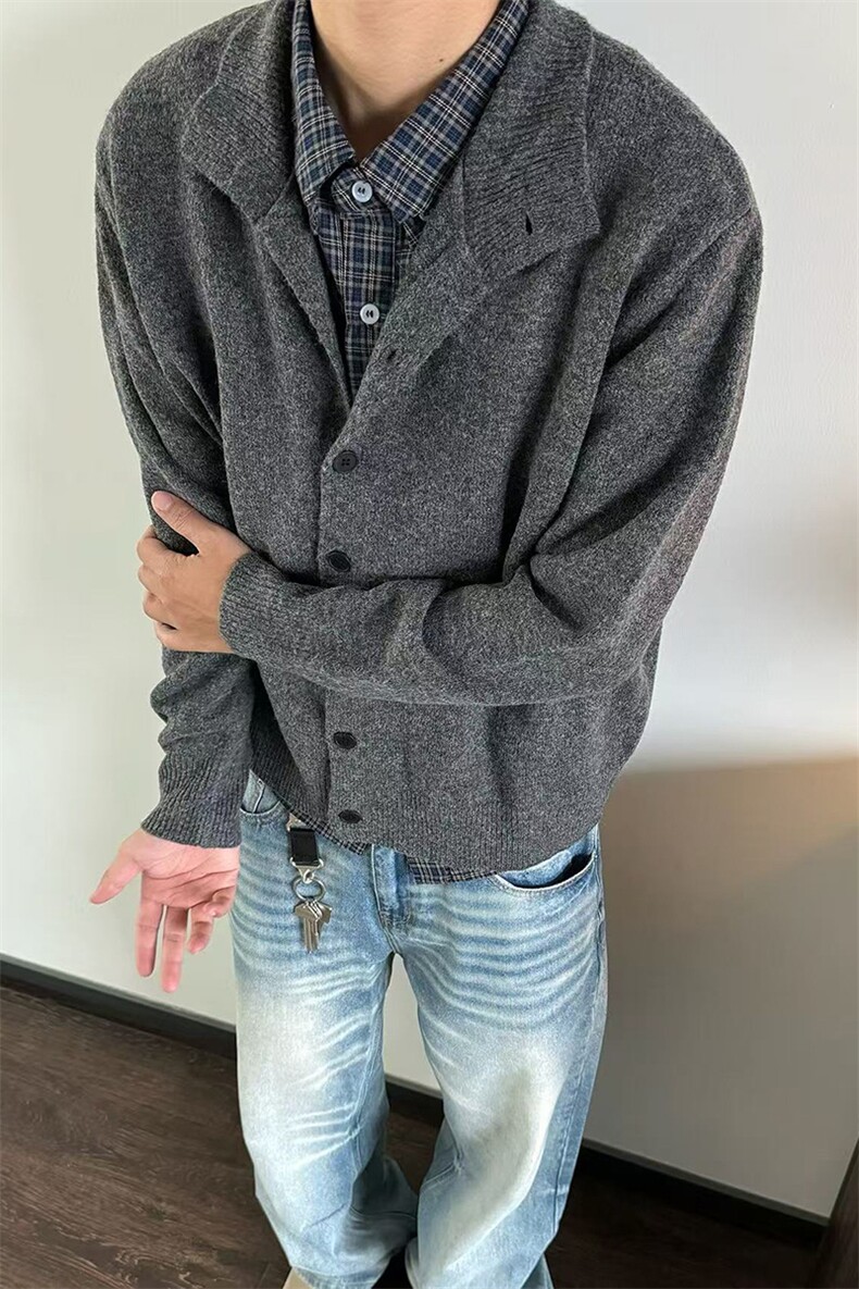 网图立领针织开衫外套男秋冬新款慵懒风半高领休闲毛衣-A2339TP52,男装针织衫/毛衣,电商B241