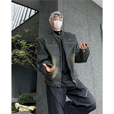 高街小众解构设计感垫肩牛仔外套男做旧复古水洗短款夹克JK8642，男装夹克，星座1116A-1（原606A）