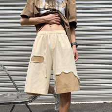 8XL-M特大码短裤男夏季新款大码vibe破洞拼接高街短裤DK1518P50，男装休闲裤，电商D206-1