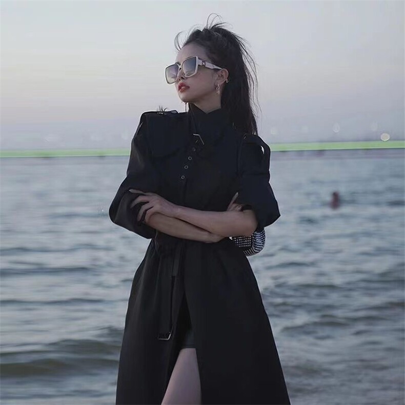 2024秋装新款韩版宽松型通勤风衣女设计感小个子英伦风外套系带,女装风衣,红依娜