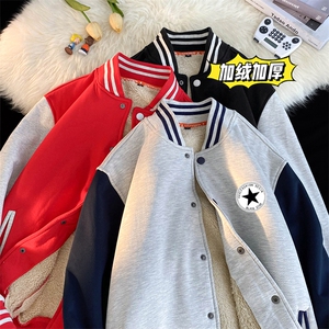 3冬季新款加绒加厚棒球服大码宽松羊羔绒卫衣XZ102A-4-331-P65图片