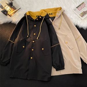 韩日系大衣男休闲夹克中长款风衣男士宽松嘻哈工装外套Z3/P40图片