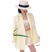 春季新款泡泡千鸟格纹理洋气西装外套，女装西装，L·H·X