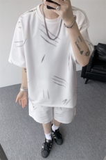 高品质猫爪布美式机车拉链套装夏季新款设计短袖短裤套装特P70，男装休闲套装，电商B319