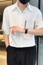 夏季男士七分袖印花衬衫男休闲修身条纹衬衣A236-C03-P45，男装衬衫，电商A236
