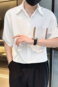 夏季男士七分袖印花衬衫男休闲修身条纹衬衣A236-C03-P45图片